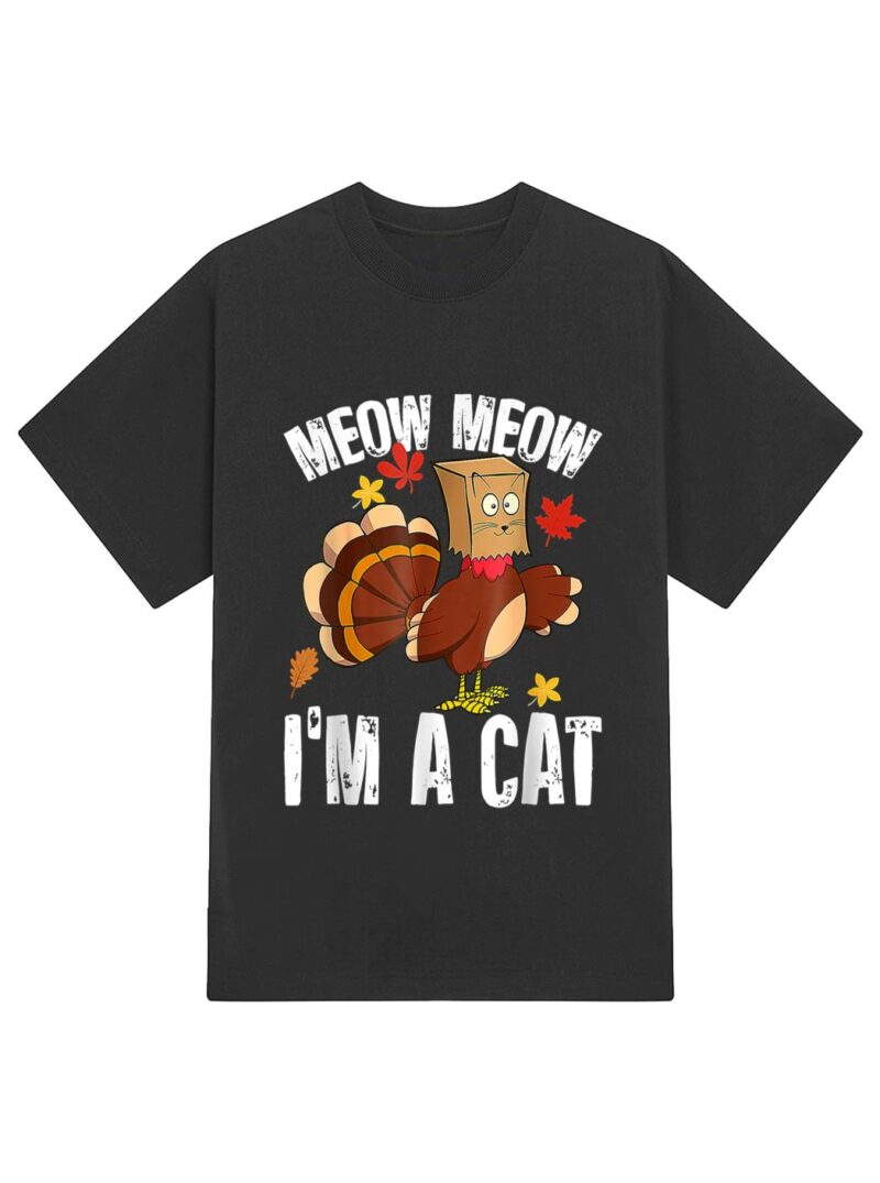 Funny Thanksgiving Cool Turkey Fake Cat T-Shirt - Image 2