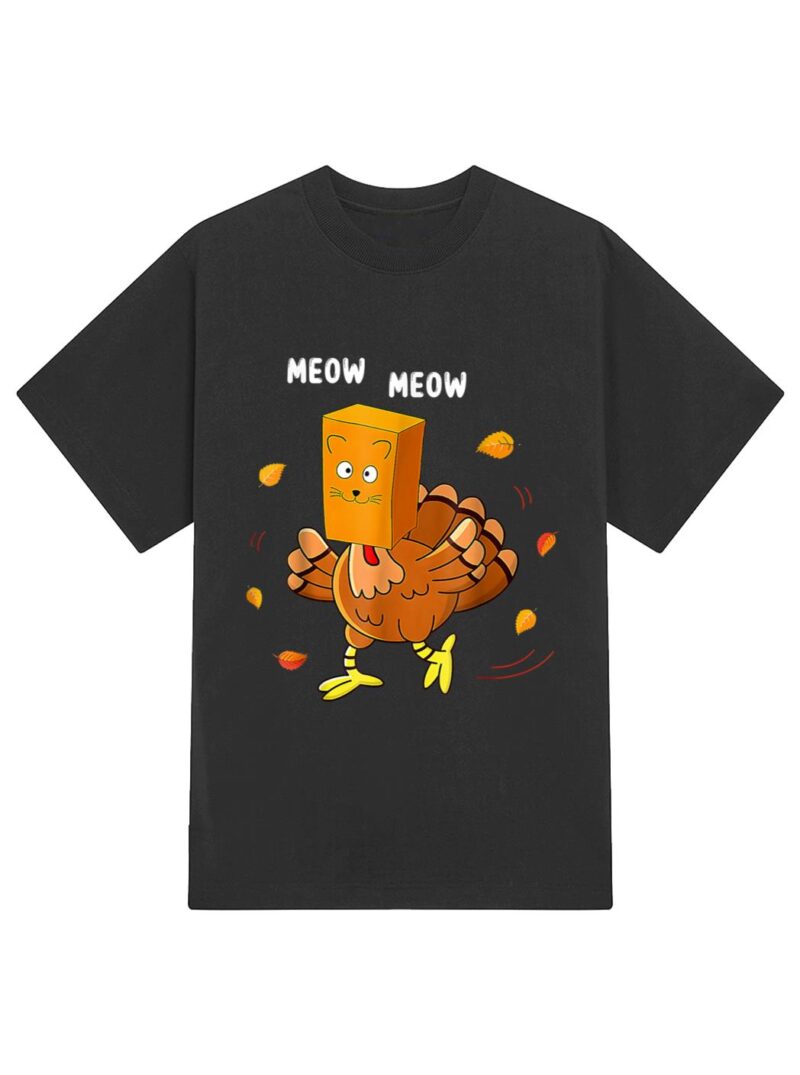 Funny Thanksgiving Turkey Fake Cat Meow Kitty Cats Lover T-Shirt - Image 2