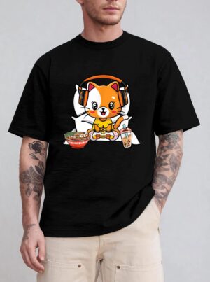 Gamer Cat Boba and Ramen Kawaii Anime Neko T-Shirt