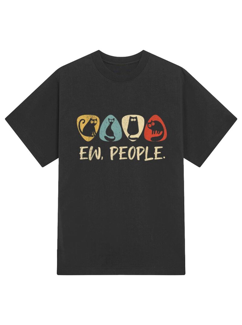 Guitar And Black Cat Lover,Ew People Meowy Funny Cat T-Shirt - Image 2