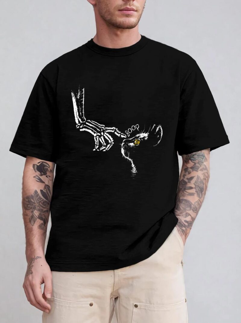 Halloween Cute Skeleton Hand Black Cat Boop Nose Cat Lover T-Shirt