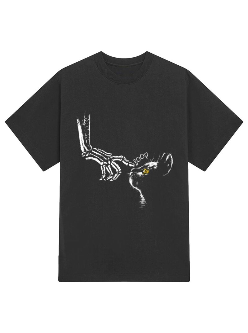 Halloween Cute Skeleton Hand Black Cat Boop Nose Cat Lover T-Shirt - Image 2