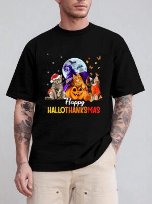 Happy-Thanksgiving Cat Happy-Hallothanksmas Cute-Cats T-Shirt