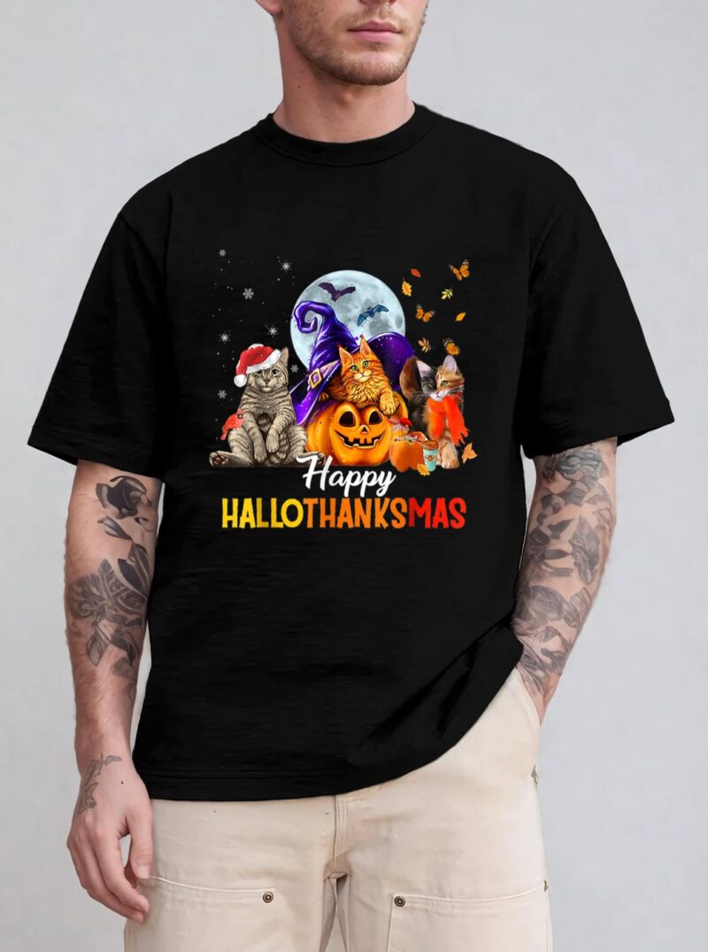 Happy-Thanksgiving Cat Happy-Hallothanksmas Cute-Cats T-Shirt