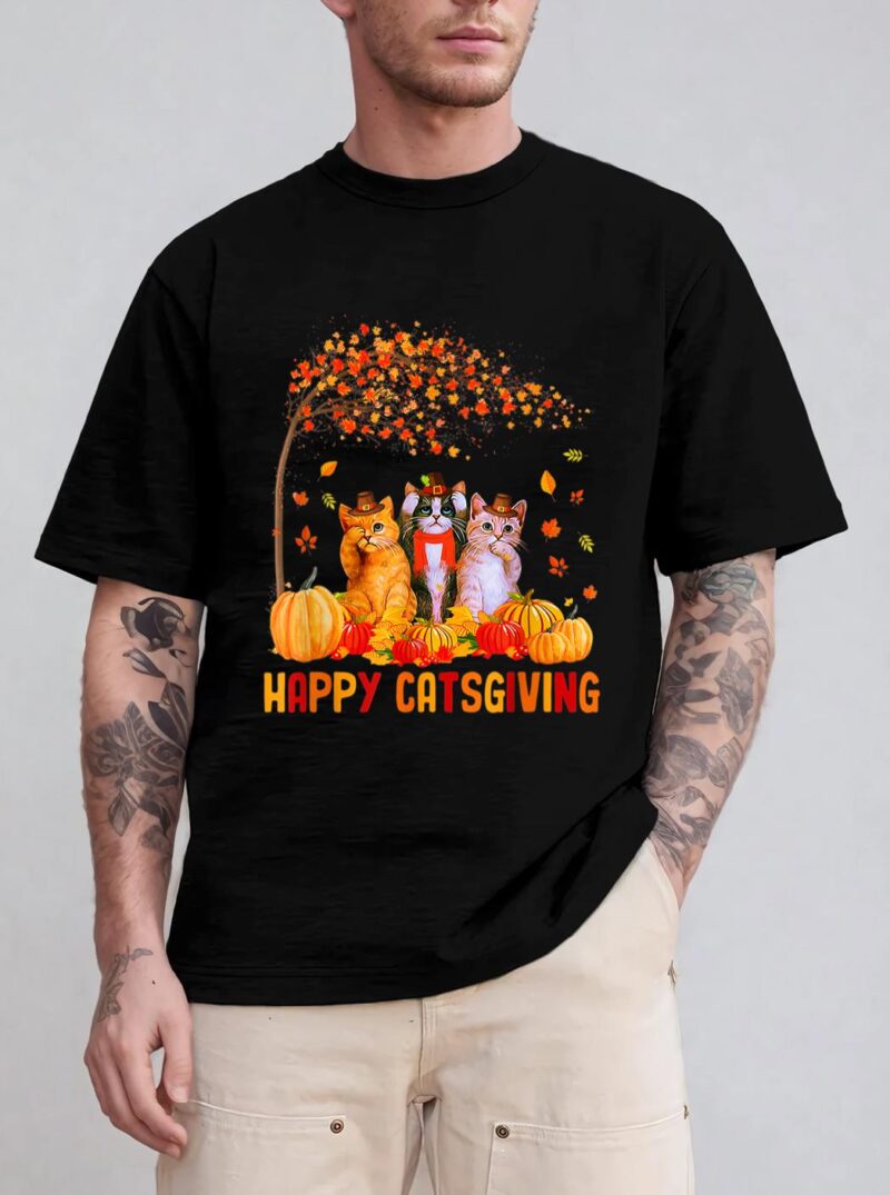 Happy Catsgiving Cute Thanksgiving Cat Lovers Cat T-Shirt