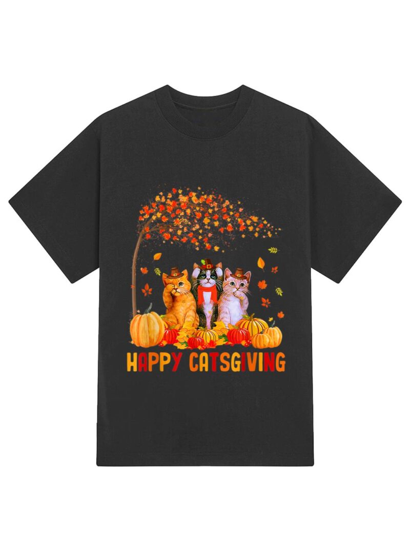 Happy Catsgiving Cute Thanksgiving Cat Lovers Cat T-Shirt - Image 2