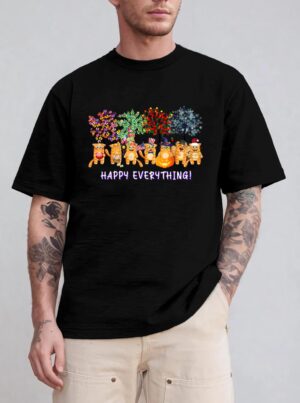 Happy Everything cat Seasons All Year Tree funny cat lover T-Shirt
