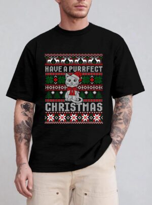 Have A Purrfect Christmas Cat Funny Pajama Ugly Sweater T-Shirt