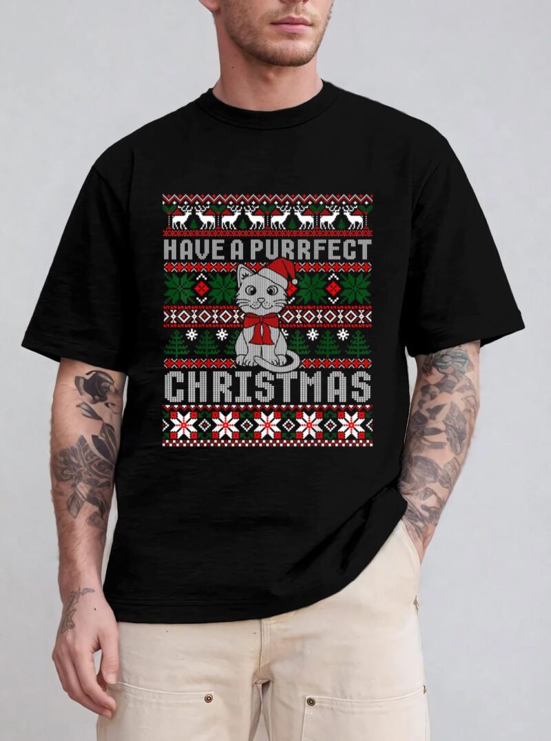 Have A Purrfect Christmas Cat Funny Pajama Ugly Sweater T-Shirt