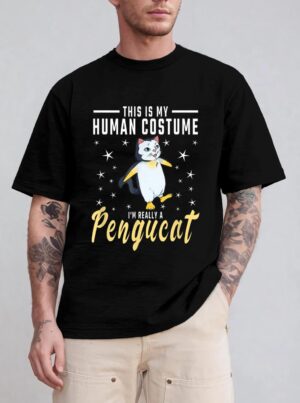 His Is My Human Costume I M Really A Pengucat Penguin Cat T-Shirt