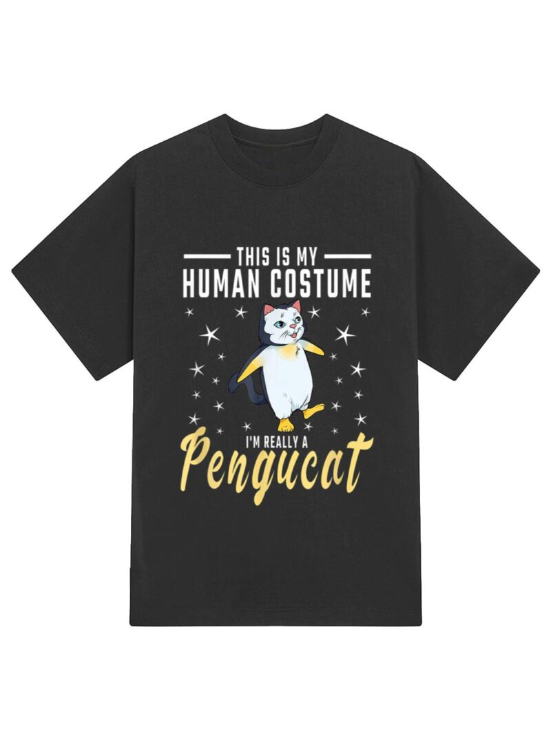 His Is My Human Costume I M Really A Pengucat Penguin Cat T-Shirt - Image 2