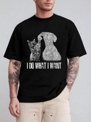 I-Do-What I-Want Cat With-Dog Hand Drawn-Portrait T-Shirt