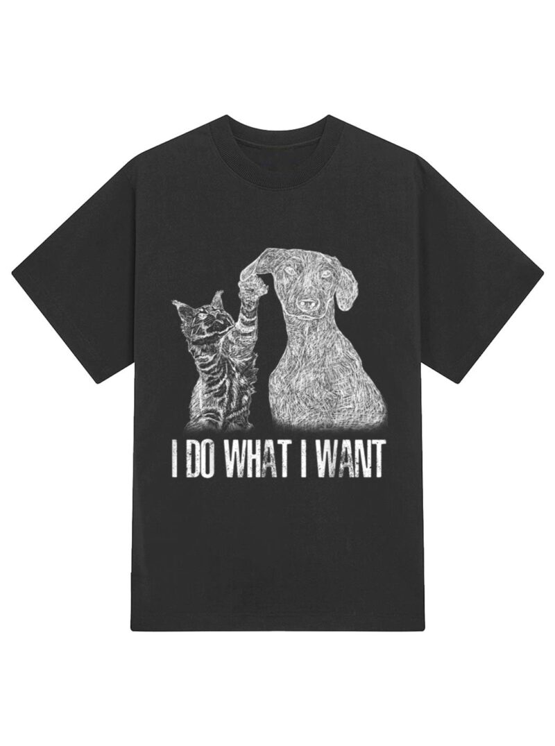 I-Do-What I-Want Cat With-Dog Hand Drawn-Portrait T-Shirt - Image 2