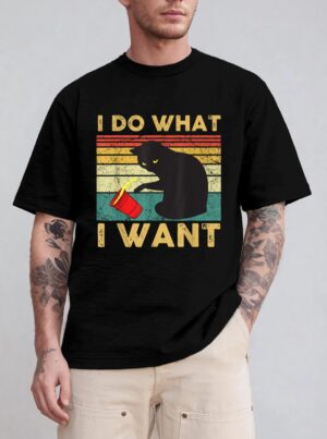 I Do What I Want Cat Coffee Black Cat Red Cup Funny Graphic T-Shirt