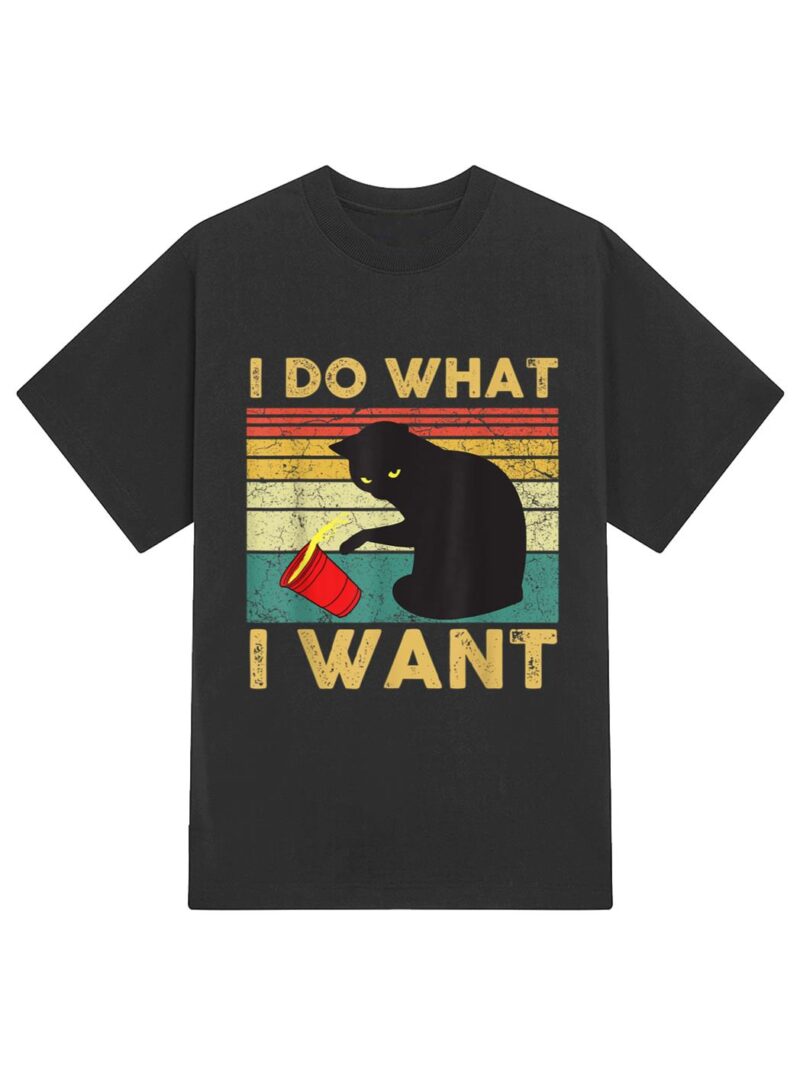 I Do What I Want Cat Coffee Black Cat Red Cup Funny Graphic T-Shirt - Image 2