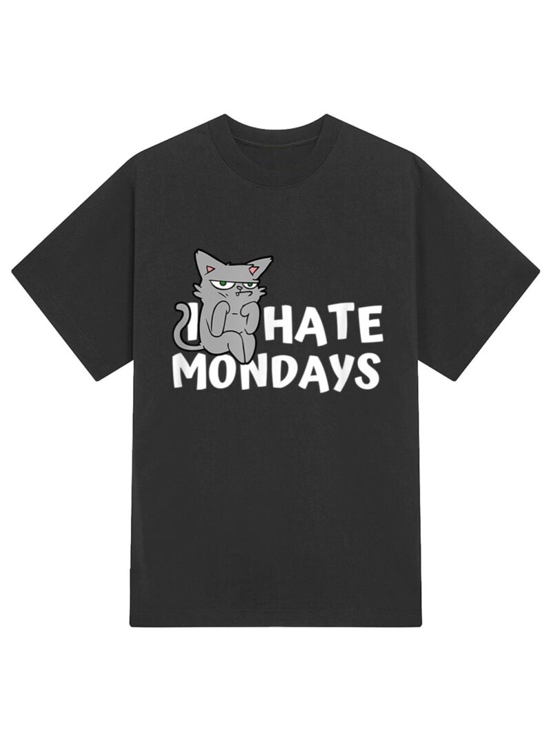 I Hate Mondays Grumpy Funny Cat Monday T-Shirt - Image 2