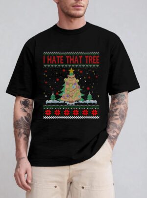 I Hate That Tree Funny Cats Christmas Tree T-Shirt