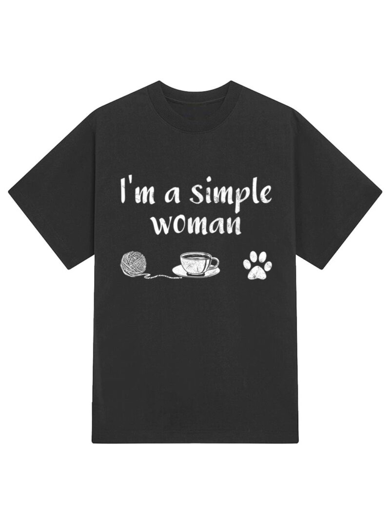 I M A Simple Woman Loves Knitting Coffee Dog Cat Paw T-Shirt - Image 2