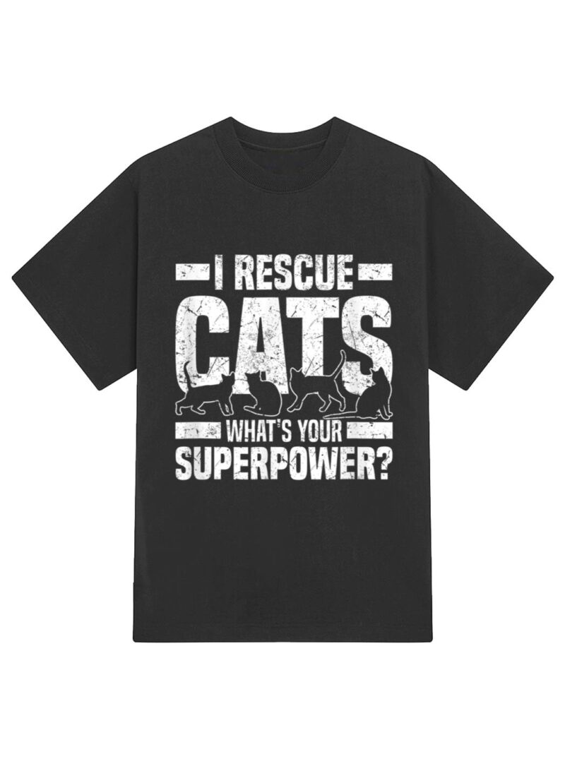 I Rescue Cats What S Your Superpower USA Flag Rescue Cat T-Shirt - Image 2