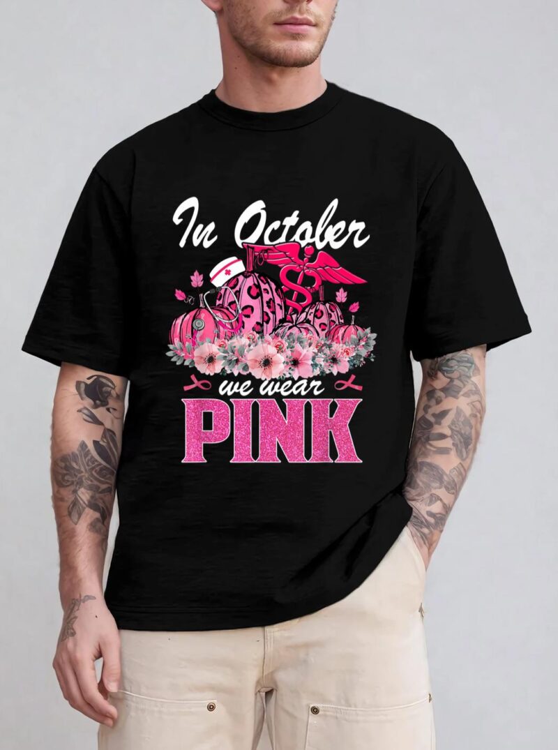 In October We Wear Pink Nurse Life Pumpkin Leopard Halloween T-Shirt