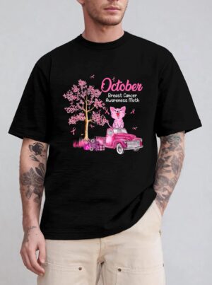 In October We Wear Pink Pumpkin Cat Breast Cancer Awareness_1 T-Shirt