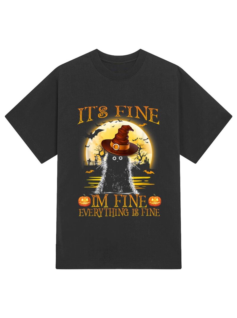 It 'Fine I'm Fine Everything Is Fine Halloween Cat Lover T-Shirt - Image 2