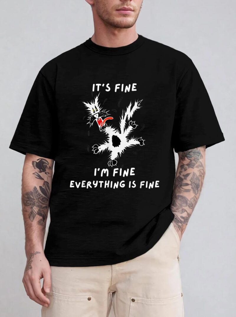 Its Fine I M Fine Funny Coffee Cute Sarcastic Black Cat T-Shirt