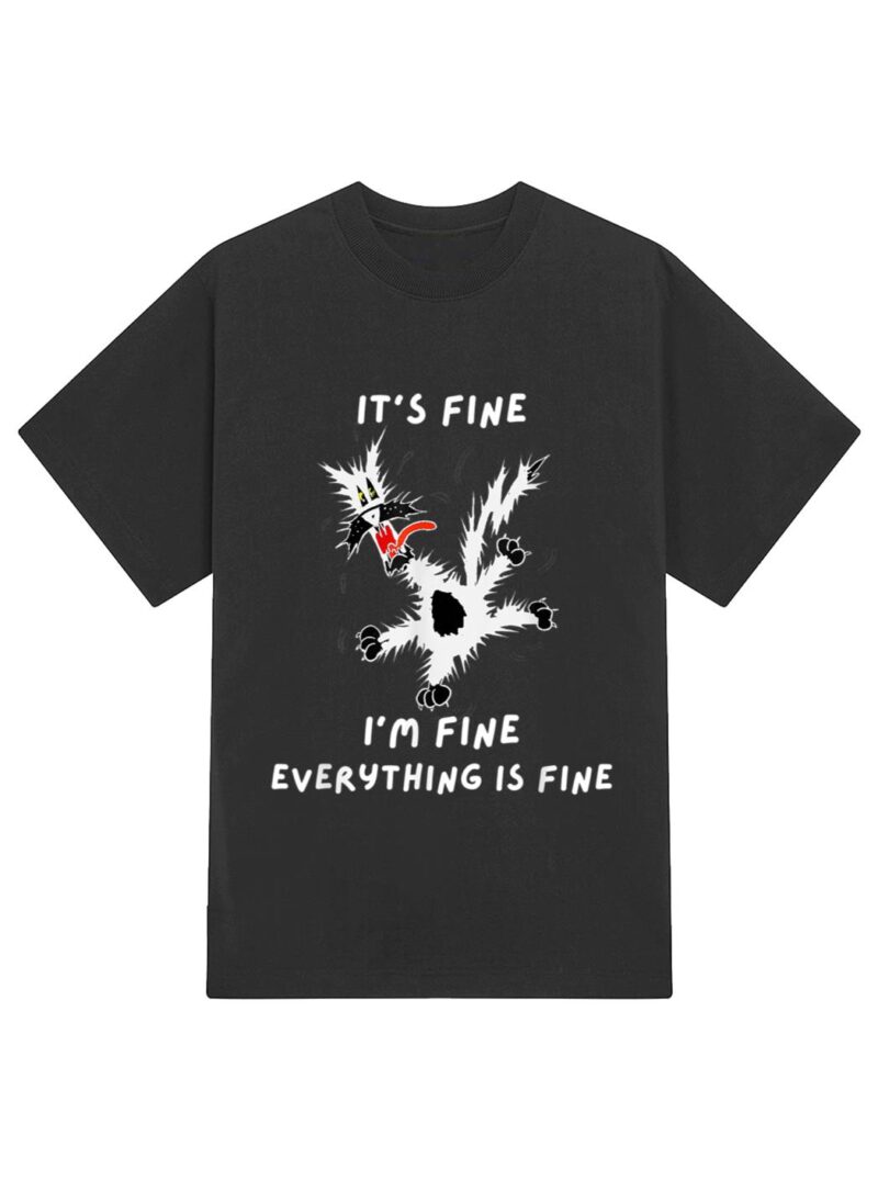 Its Fine I M Fine Funny Coffee Cute Sarcastic Black Cat T-Shirt - Image 2