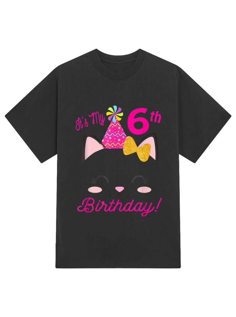 Its My 6H Birthday Girl Kitty Cat Heme Party Six T-Shirt - Image 2
