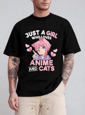 Just A Girl Who Loves Anime And Cats Cute Otaku Manga T-Shirt