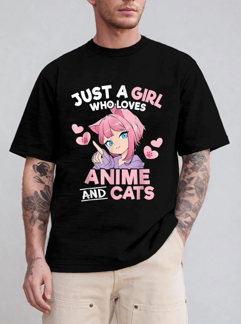Just A Girl Who Loves Anime And Cats Cute Otaku Manga T-Shirt