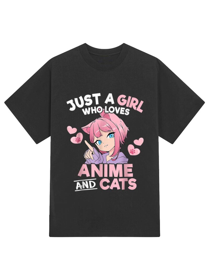 Just A Girl Who Loves Anime And Cats Cute Otaku Manga T-Shirt - Image 2