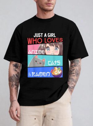 Just A Girl Who Loves Anime Cats, Ramen Lover Kawaii Otaku T-Shirt