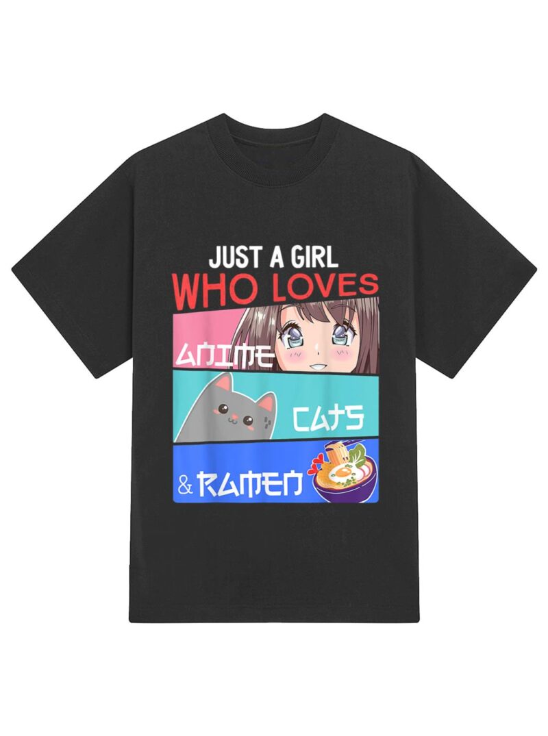 Just A Girl Who Loves Anime Cats, Ramen Lover Kawaii Otaku T-Shirt - Image 2