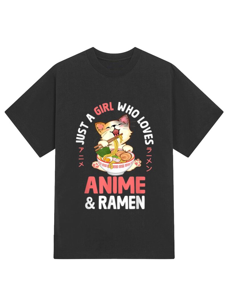 Just a Girl Who Loves Anime Cat and Ramen Girls Teens Women T-Shirt - Image 2