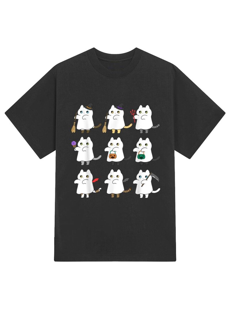 Kawaii Cat Ghosts Black Cat Halloween Cute Costume Spooky T-Shirt - Image 2