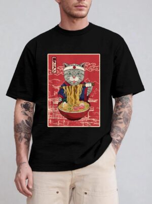 Kawaii Cat Japanese Black Anime Gift Official Teenager Girls T-Shirt
