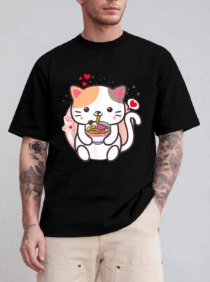 Kawaii Cat Ramen Anime Japanese Food Girls Official Teenager T-Shirt