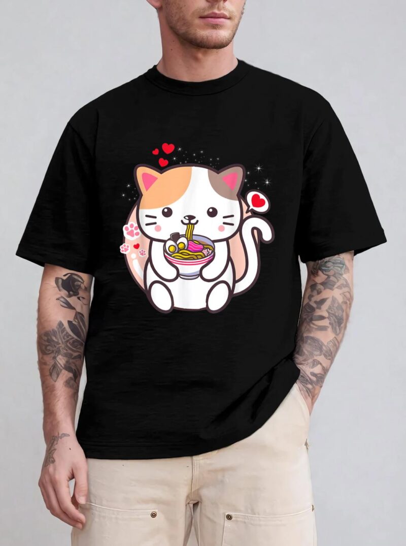 Kawaii Cat Ramen Anime Japanese Food Girls Official Teenager T-Shirt