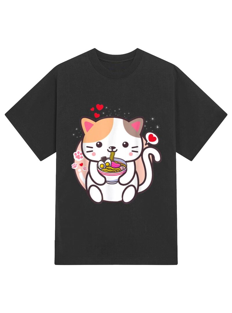 Kawaii Cat Ramen Anime Japanese Food Girls Official Teenager T-Shirt - Image 2