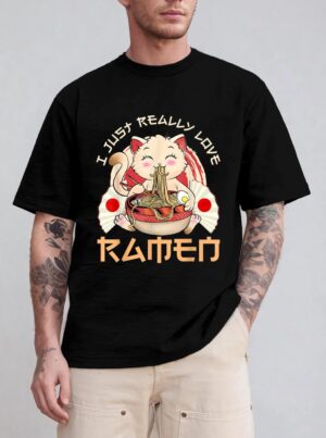 Kawaii Cat Ramen Japanese Black Anime Gift T-Shirt
