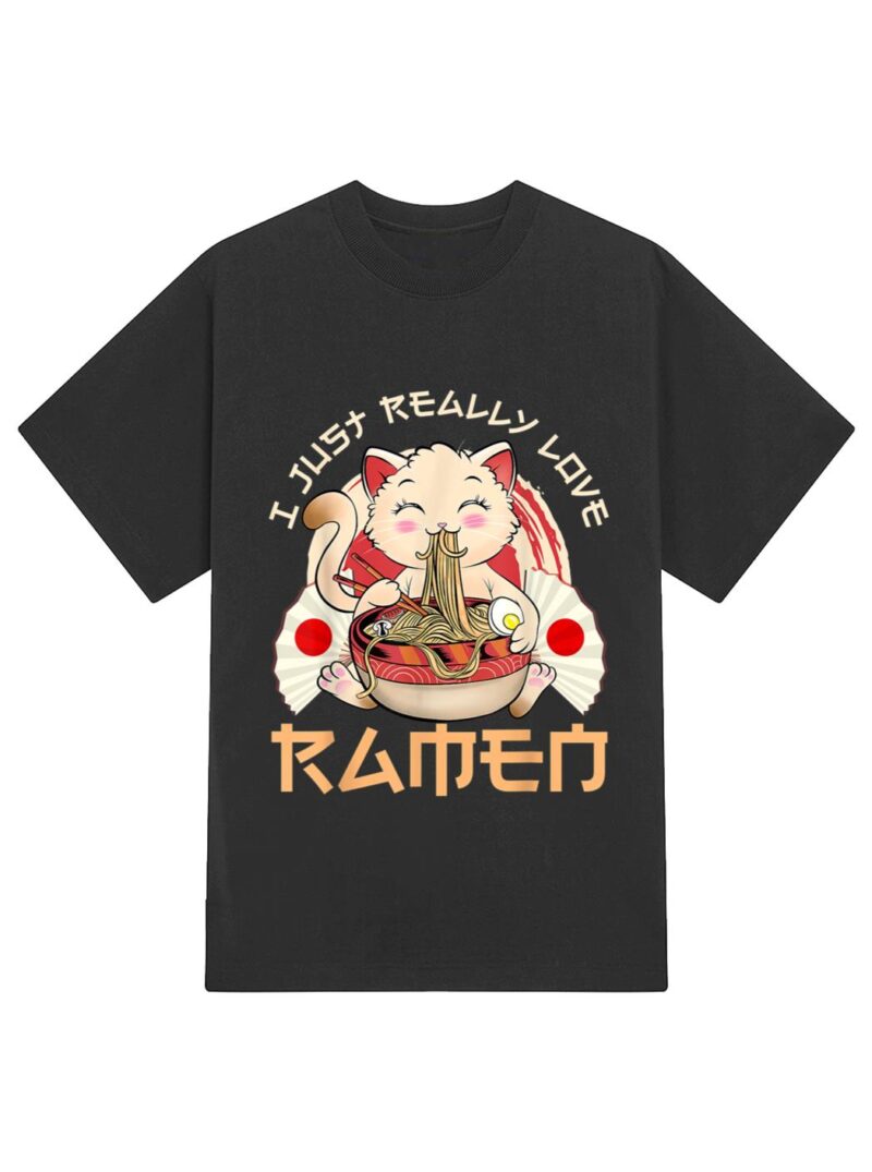 Kawaii Cat Ramen Japanese Black Anime Gift T-Shirt - Image 2