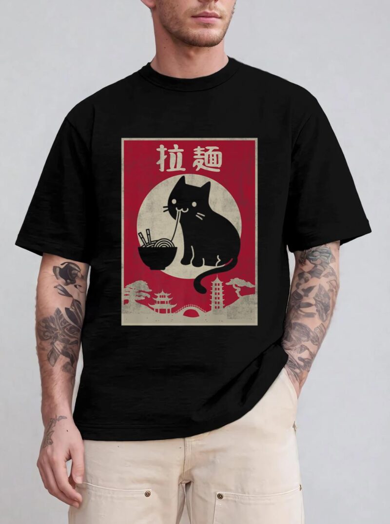 Kawaii Cat Ramen Vintage Anime Japanese Food Girls Boys Teen Premium T-Shirt