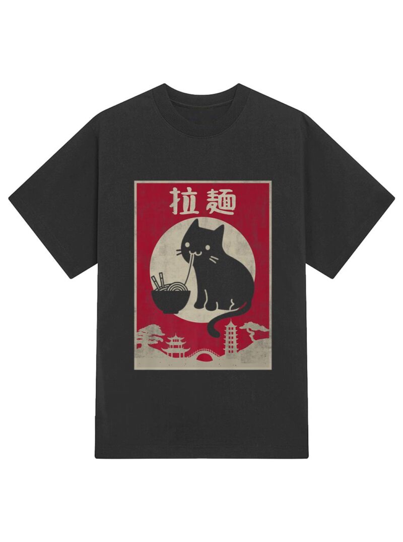 Kawaii Cat Ramen Vintage Anime Japanese Food Girls Boys Teen Premium T-Shirt - Image 2
