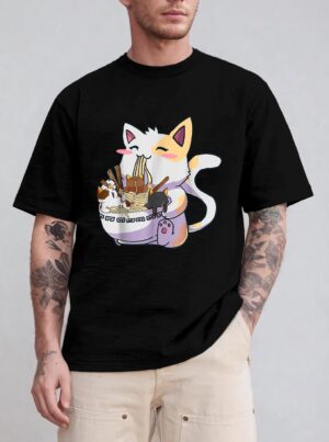 Kawaii Neko Cat Ramen Bowl Anime Japanese Noodles T-Shirt