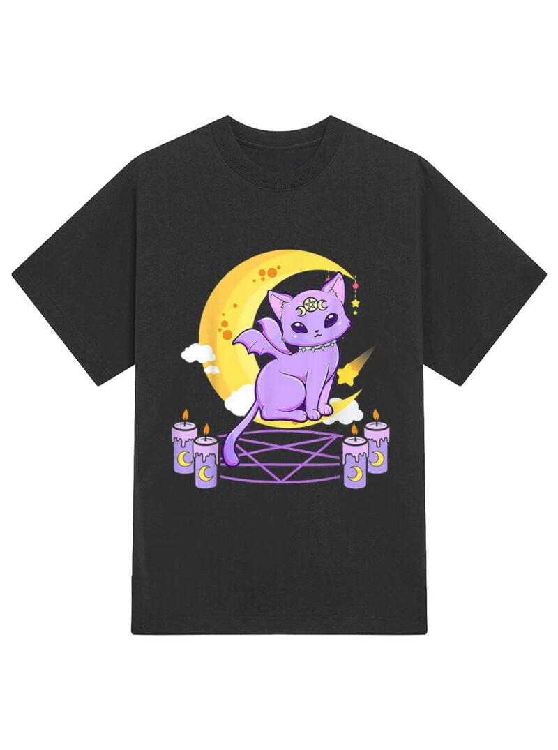 Kawaii Pastel Goth Cute Creepy Black Cat Pagan Kitty Occult T-Shirt - Image 2