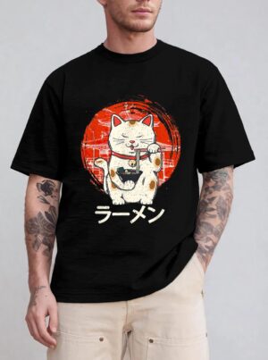 Kawaii Ramen Neko Retro Cat Japanese Noodle Anime Girls Teen T-Shirt