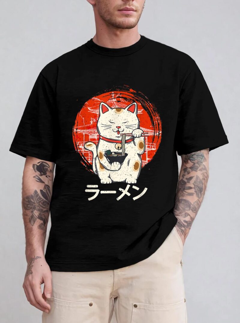 Kawaii Ramen Neko Retro Cat Japanese Noodle Anime Girls Teen T-Shirt