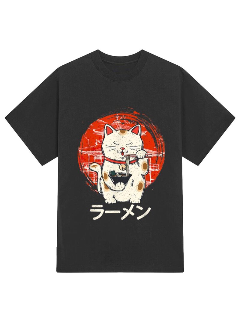 Kawaii Ramen Neko Retro Cat Japanese Noodle Anime Girls Teen T-Shirt - Image 2