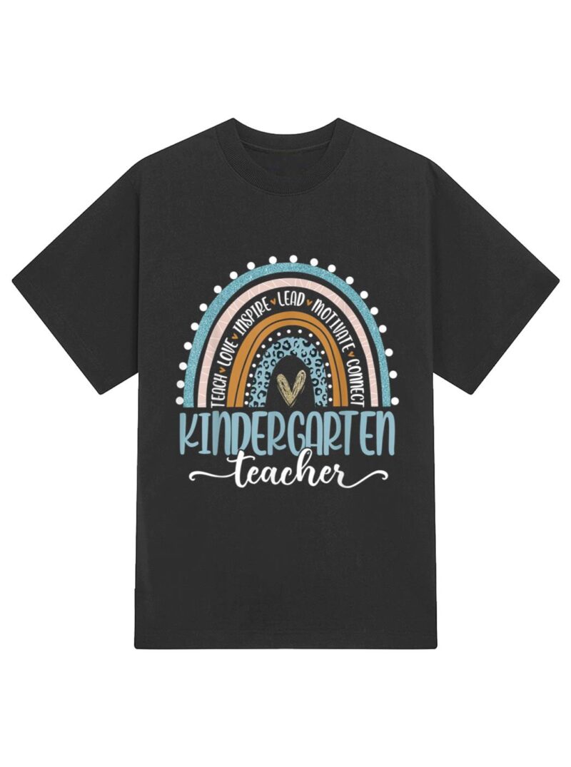 Kindergarten Teacher Leopard Rainbow First Day Of School T-Shirt - Image 2